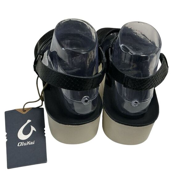 Olukai Sandals Womens 10 Black White Sand Onohi Strappy Leather Platform NEW - Picture 6 of 11